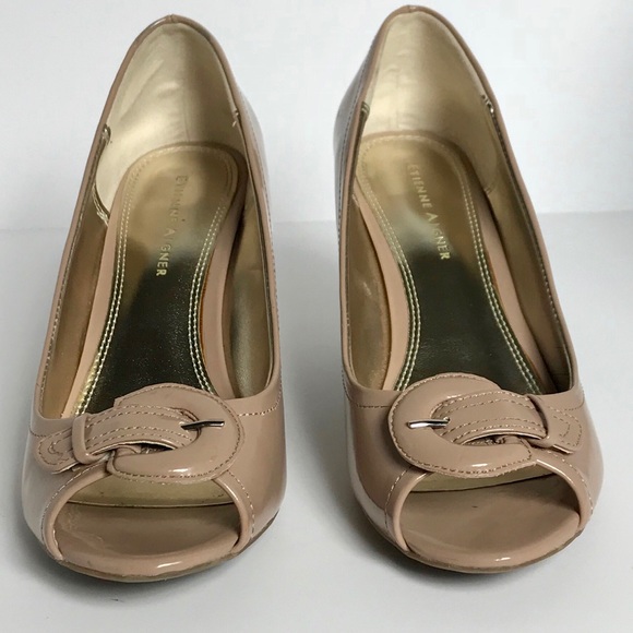 Etienne Aigner Buckle PeepToe Patent Leather Pumps - Picture 6 of 8